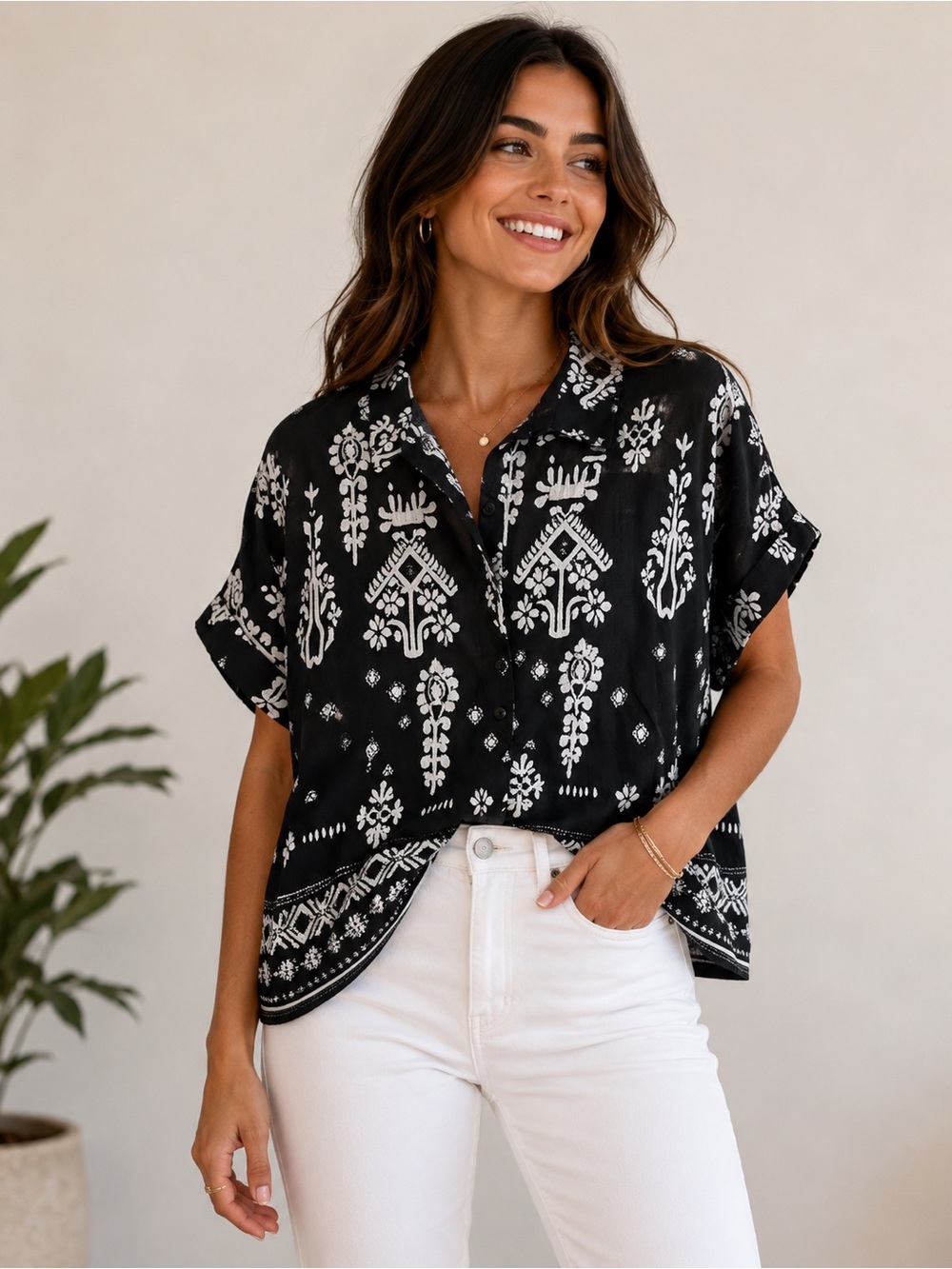Kaktus Black & White Button-Down Top | NWT | Size 2X